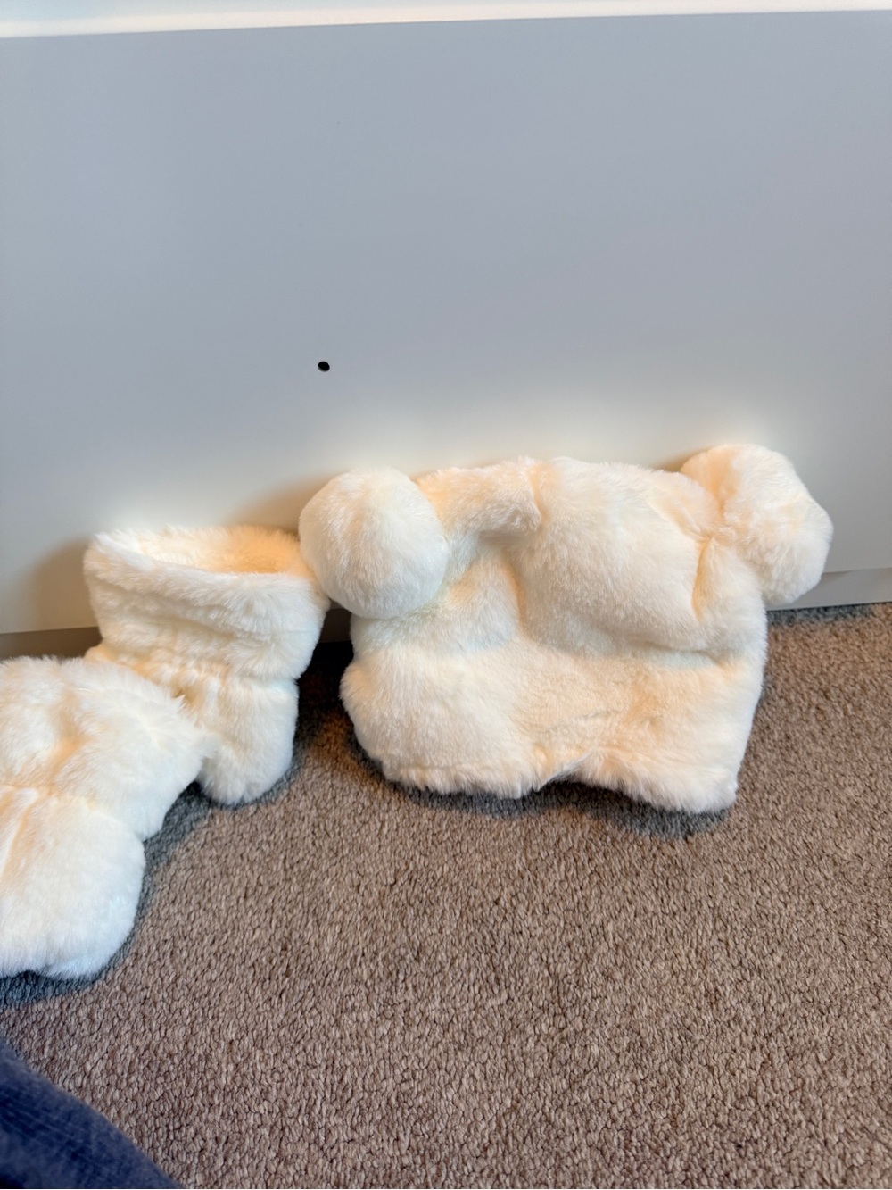 Cream Faux Fur Kids Hat & Boot Set